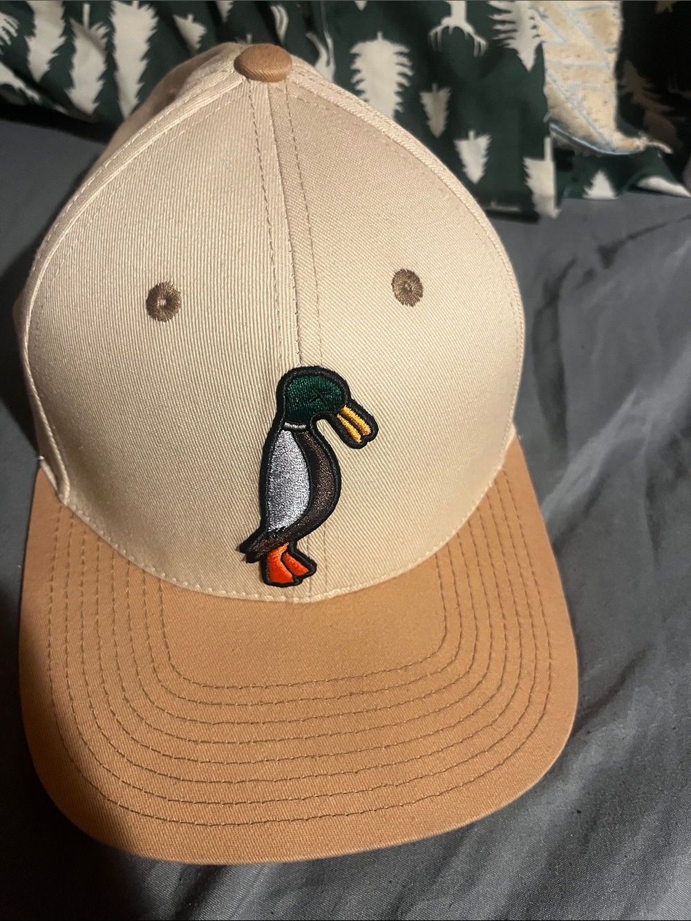 Kids Two-Tone Beige & Tan Duck Patch Baseball Cap